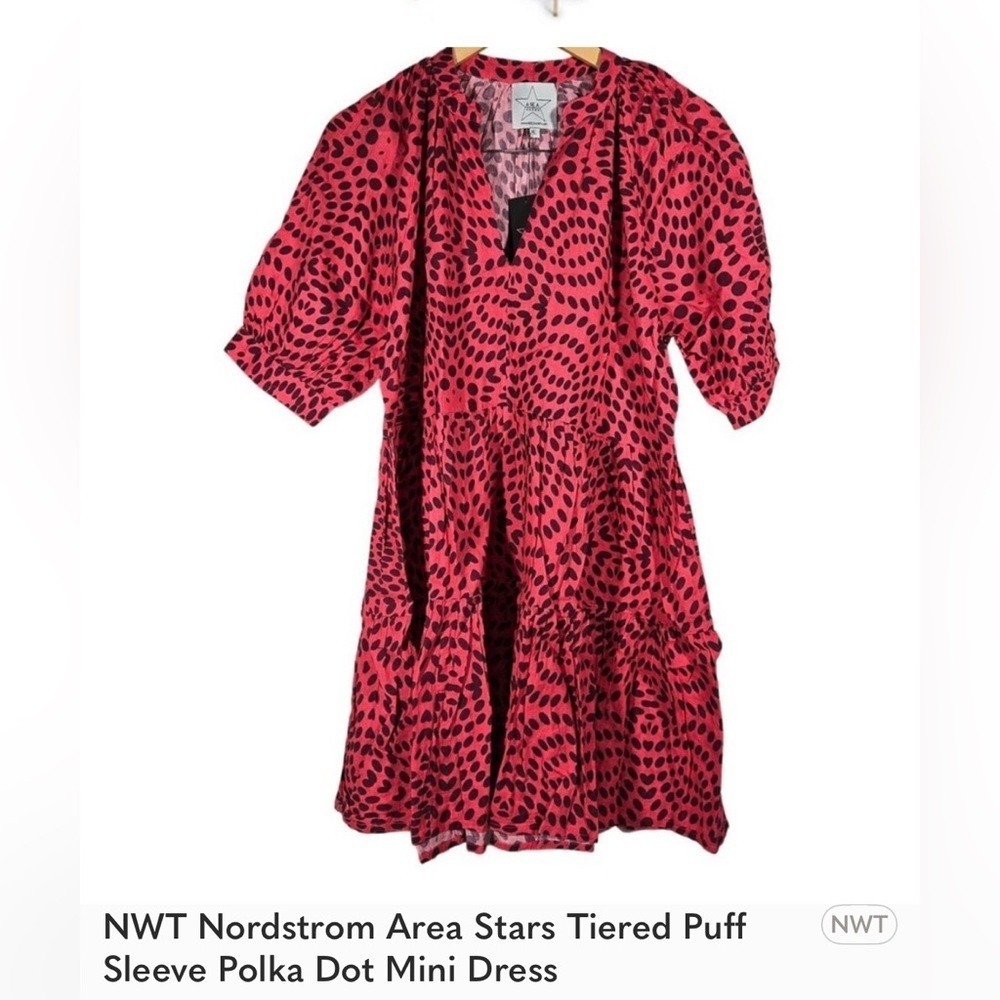NWT Area Stars Nordstrom Red Polka Dot Babydoll Mini Dress Medium Y2K Coquette